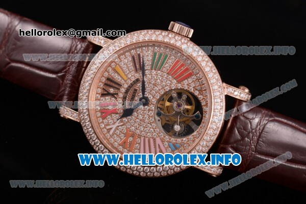 Franck Muller Color Dreams Swiss Tourbillon Manual Winding Rose Gold Case with Colorful Roman Numeral Markers and Diamonds Dial (FT) - Click Image to Close